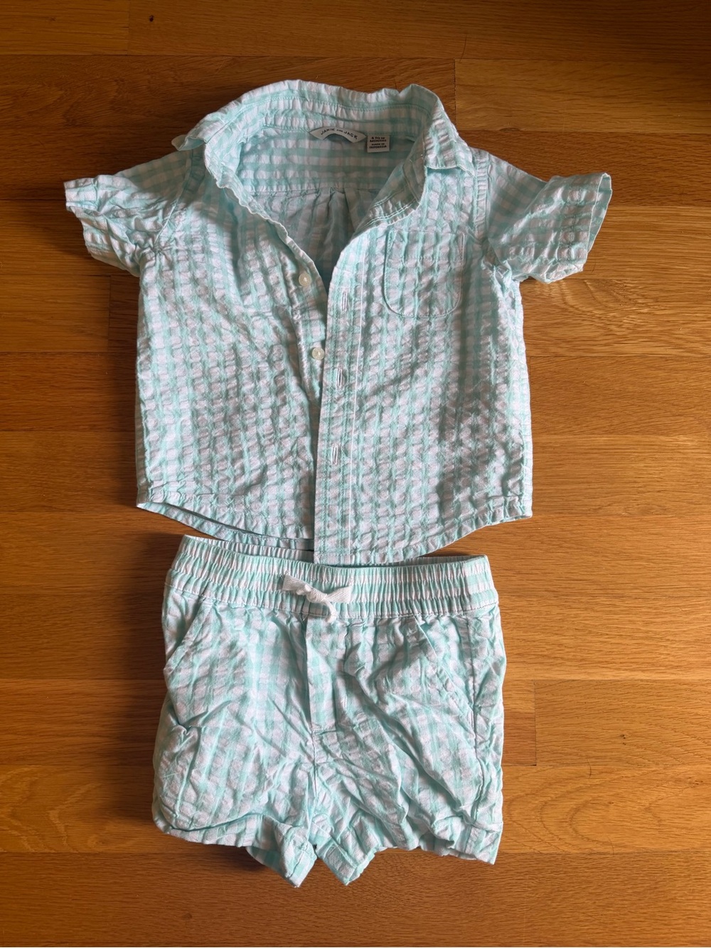 Janie and Jack Light Aqua Seersucker Set